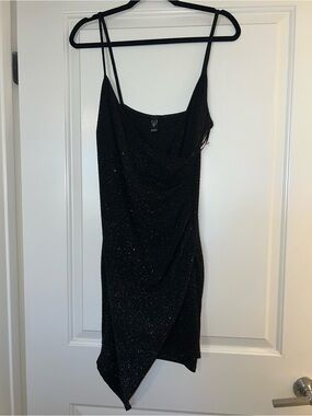 Windsor - Sparkle Black Asymmetric Slip Dress